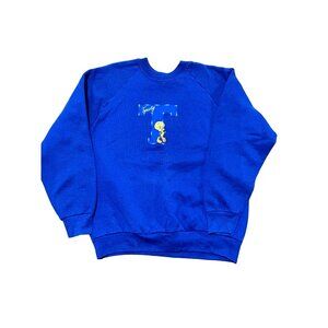 Vintage Looney Tunes Tweety Embroidery Pullover Crewneck Sweatshirt Blue 90s Y2K